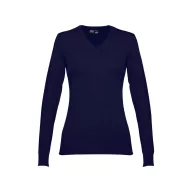   MILAN WOMEN. Women's V-neck jumper, Female, 70% cotton and 30% polyamide: 220 g/m², Navy blue, M