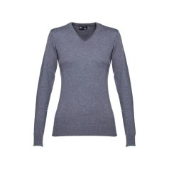   MILAN WOMEN. Women's V-neck jumper, Female, 70% cotton and 30% polyamide: 220 g/m², Heather grey, XXL
