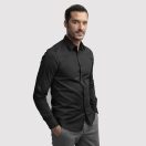 PARIS. Men's poplin shirt, Male, 68% cotton, 28% polyamide and 4% spandex: 115 g/m², Black, S