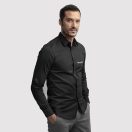 PARIS. Men's poplin shirt, Male, 68% cotton, 28% polyamide and 4% spandex: 115 g/m², Black, XL