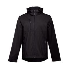   ZAGREB. Men's softshell with removable hood, Male, 96% polyester and 4% spandex (2 layers): 280 g/m², Black, L