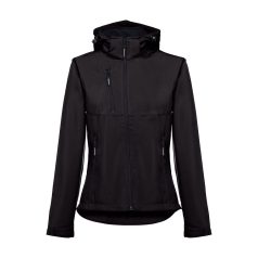   ZAGREB WOMEN. Women's softshell with removable hood, Female, 96% polyester and 4% spandex (2 layers): 280 g/m², Black, XXL
