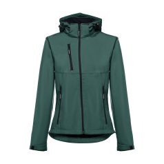   ZAGREB WOMEN. Women's softshell with removable hood, Female, 96% polyester and 4% spandex (2 layers): 280 g/m², Dark green, XXL