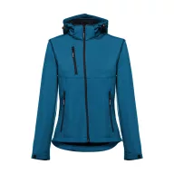   ZAGREB WOMEN. Women's softshell with removable hood, Female, 96% polyester and 4% spandex (2 layers): 280 g/m², Petrol blue, L