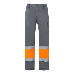   Pantaloni din twill in doua tonuri, Unisex, 2502E11053, Velilla, Poliester, Bumbac, Gri, 2XL