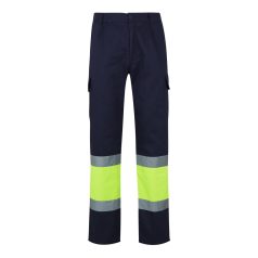   Pantaloni din twill cu buzunare multiple in doua tonuri, Unisex, 2502E13115, Velilla, Poliester, Bumbac, Albastru, 5XL