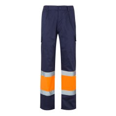   Pantaloni din twill cu buzunare multiple in doua tonuri, Unisex, 2502E13114, Velilla, Poliester, Bumbac, Albastru, 4XL