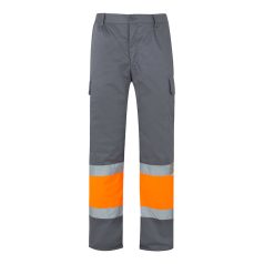   Pantaloni din twill cu buzunare multiple in doua tonuri, Unisex, 2502E13120, Velilla, Poliester, Bumbac, Gri, 4XL