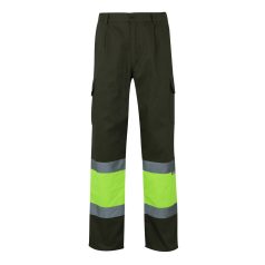   Pantaloni din twill cu buzunare multiple in doua tonuri, Unisex, 2502E13127, Velilla, Poliester, Bumbac, Verde armata, 4XL