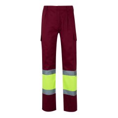  Pantaloni din twill cu buzunare multiple in doua tonuri, Unisex, 2502E13117, Velilla, Poliester, Bumbac, Burgundy, 4XL