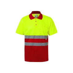   Tricou polo bicolor cu maneci scurte, Unisex, 2502E11283, Velilla, Poliester, Rosu, 3XL