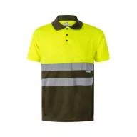   Tricou polo bicolor cu maneci scurte, Unisex, 2502E11288, Velilla, Poliester, Verde armata, 2XL