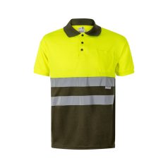   Tricou polo bicolor cu maneci scurte, Unisex, 2502E11292, Velilla, Poliester, Verde armata, S