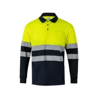   Bluza polo bicolora cu maneci lungi, Unisex, 2502E13788, Velilla, Poliester, Albastru, M