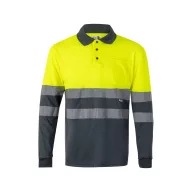   Bluza polo bicolora cu maneci lungi, Unisex, 2502E13809, Velilla, Poliester, Gri, M