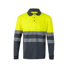   Bluza polo bicolora cu maneci lungi, Unisex, 2502E13811, Velilla, Poliester, Gri, S