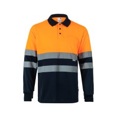   Bluza polo bicolora cu maneci lungi, Unisex, 2502E13783, Velilla, Poliester, Albastru, 2XL
