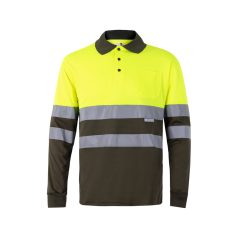   Bluza polo bicolora cu maneci lungi, Unisex, 2502E13836, Velilla, Poliester, Verde armata, XL