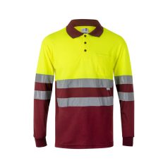   Bluza polo bicolora cu maneci lungi, Unisex, 2502E13801, Velilla, Poliester, Burgundy, XL