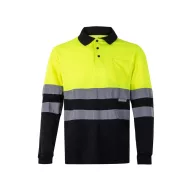   Bluza polo bicolora cu maneci lungi, Unisex, 2502E13774, Velilla, Poliester, Negru, 4XL