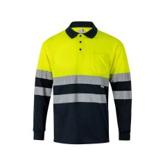   Bluza polo bicolora cu maneci lungi, Unisex, 2502E13764, Velilla, Poliester, Albastru, 4XL