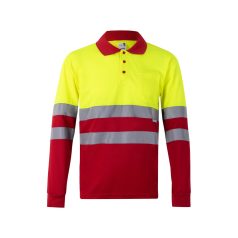   Bluza polo bicolora cu maneci lungi, Unisex, 2502E13777, Velilla, Poliester, Rosu, 5XL