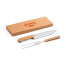 Set 2 ustensile barbeque in cutie de carton, Everestus, 20FEB0424, Bambus, Otel, Natur