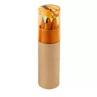   Pencil box with 6 coloured pencils, Cardboard and plastic, Orange