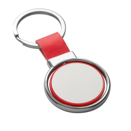 Breloc rotund, Everestus, KR0482, piele ecologica, metal, rosu