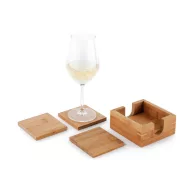   Set 4 bucati suport pahare din bambus, in cutiuta de lemn, Everestus, SPI17, natur