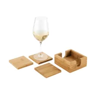   Set 4 bucati suport pahare din bambus, in cutiuta de lemn, Everestus, SPI17, natur