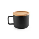 Cana cu capac, Everestus, 18SEP2610, 250 ml,  Ø84x68 mm, Ceramica, Bambus, Negru