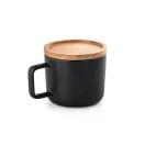 Cana cu capac, Everestus, 18SEP2610, 250 ml,  Ø84x68 mm, Ceramica, Bambus, Negru