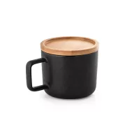   Cana cu capac, Everestus, 18SEP2610, 250 ml,  Ø84x68 mm, Ceramica, Bambus, Negru