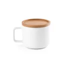 Cana cu capac, Everestus, 18SEP2609, 250 ml,  Ø84x68 mm, Ceramica, Bambus, Alb