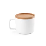   Cana cu capac, Everestus, 18SEP2609, 250 ml,  Ø84x68 mm, Ceramica, Bambus, Alb