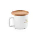 Cana cu capac, Everestus, 18SEP2609, 250 ml,  Ø84x68 mm, Ceramica, Bambus, Alb