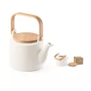 Ceainic, Everestus, 18SEP2495, 700 ml,  Ø164x115 mm, Ceramica, Bambus, Alb