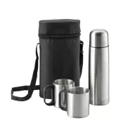   Termos 500 ml cu 2 cani si husa de protectie, Everestus, TL, otel inoxidabil, argintiu