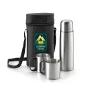 Termos 500 ml cu 2 cani si husa de protectie, Everestus, TL, otel inoxidabil, argintiu
