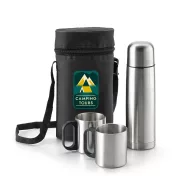   Termos 500 ml cu 2 cani si husa de protectie, Everestus, TL, otel inoxidabil, argintiu
