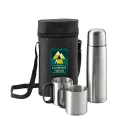 Termos 500 ml cu 2 cani si husa de protectie, Everestus, TL, otel inoxidabil, argintiu