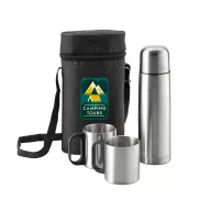   Termos 500 ml cu 2 cani si husa de protectie, Everestus, TL, otel inoxidabil, argintiu