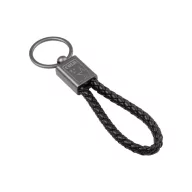   Breloc dreptunghiular cu snur impletit, Everestus, 2610E18118, 150x50x17 mm, Poliuretan, Poliester, Negru