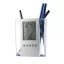 Suport de pixuri cu calendar si alarma, 95x118x50 mm, Everestus, 20SEP1154, Acril, Argintiu