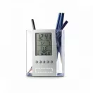 Suport de pixuri cu calendar si alarma, 95x118x50 mm, Everestus, 20SEP1154, Acril, Argintiu