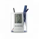 Suport de pixuri cu calendar si alarma, 95x118x50 mm, Everestus, 20SEP1154, Acril, Argintiu