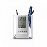   Suport de pixuri cu calendar si alarma, 95x118x50 mm, Everestus, 20SEP1154, Acril, Argintiu