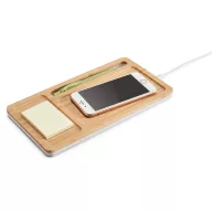   Organizator de birou cu incarcator wireless, Everestus, 20FEB1403, Bambus, ABS, Natur