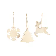   Set 3 ornamente de Craciun, Everestus, 2601E13455, Ø78x2 mm, Lemn, Natur deschis